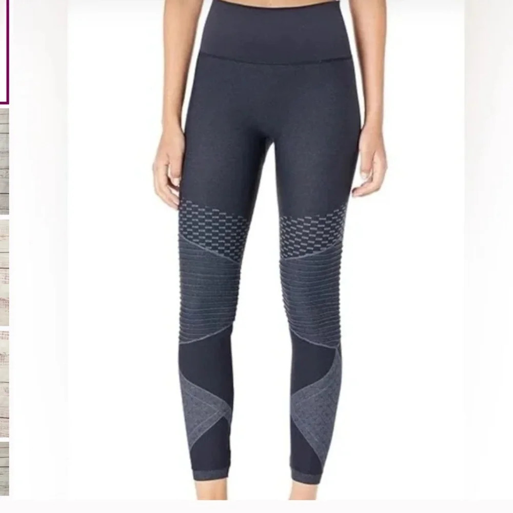 Spanx Women's Navy Blue Moto Style High Waisted Compression Leggings Size XL